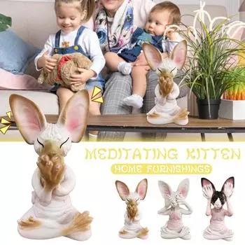 (H20)Кот медитирует Коллекционные фигурки Миниатюрные украшения ручной работы A