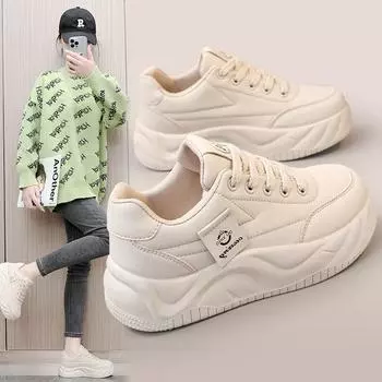 H232 Новые весенние и летние однотонные кожаные повседневные туфли для доски на толстой подошве, износостойкие женские туфли с круглым носком и уличной стрельбой, мода 36