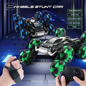 (H2O)Игрушки для трюковых машинок RC для мальчиков 6-12 лет - лучшие подарки на день рождения 2,4 ГГц ручные машины с дистанционным управлением, 4WD трансформируются для бездорожья и вращения One Size