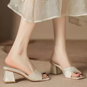 H368-8 Ethnic style high heels slippers National style retro cloth surface delicate summer sandals Qingfeng Gaojie 34 розовый
