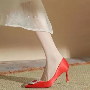 H383-9 red high heels wedding shoes women s 2025 new stiletto Xiuhe wedding dress two wear wedding bride shoes women 34 красный