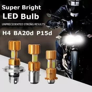 H4 BA20D P15D Светодиодная лампа COB для мотоцикла, велосипеда, фара Hi/Lo, лампа 12-24 В 6500 К 1500 лм 18 Вт H4 белый