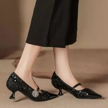 H506-15 черные туфли на высоком каблуке женские, с чувством абсолютной красоты, женские туфли, тонкий каблук, заостренный, французские туфли с юбкой 34 чёрный