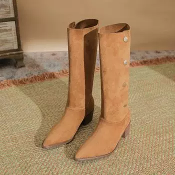 H539-1 Autumn and winter versatile new solid color boots, but knee suede boots, women s side buckle trendy fashion boots, women s 35