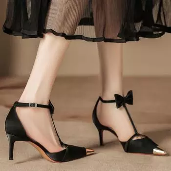 H555-1 pointed head color matching high heel sandals women s thin heel bag head hollow sandals beautiful bow high heels women 34 чёрный