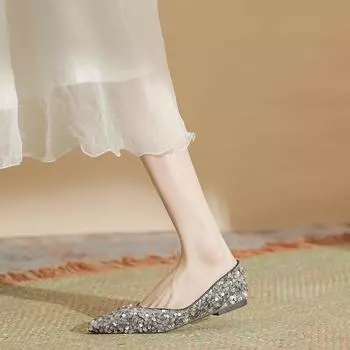 H567-1 Блестящие повседневные женские туфли с плоским дном и небольшим вырезом, универсальные туфли Doudou на мягкой подошве, женская обувь высокого дизайна 35 чёрный