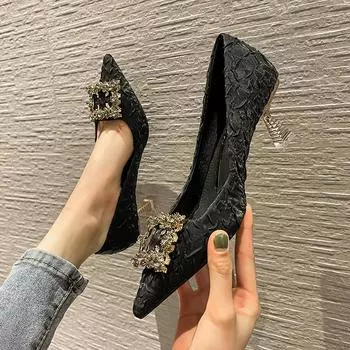 H618-21 high heels women s thin heels spring and autumn new banquet sexy temperament rhinestone shallow mouth pointed work 34