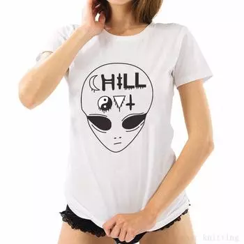 H736 Personality Alien Женская футболка для отдыха с короткими рукавами Летняя унисекс Белая футболка 2XL белый