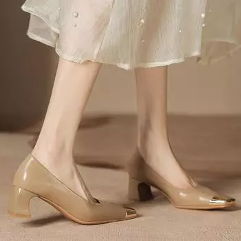 H759-1 Small square head high heels women s iron head microfiber leather commuter women s shoes office daily professional single shoes spring 34 чёрный
