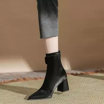 H768-9 black new medium tube women s boots sewing line metal buckle decoration high mercerized velvet short boots temperament fashion boots 35 чёрный