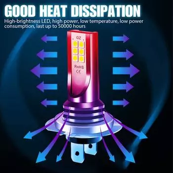H7 Автомобильная светодиодная лампа для фар 30000LM Автомобильная противотуманная фара 6000K 12V 24V Автомобильный стоп-сигнал дальнего и ближнего света IP67 Водонепроницаемая супер яркая