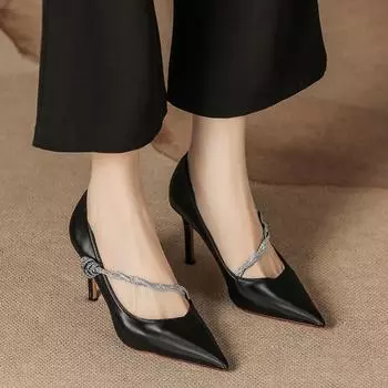 H8335-5 high heels black women s stiletto autumn single shoes women s French word with pointed stiletto high sense 34 чёрный