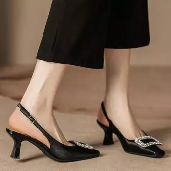 H838-2 Красивые босоножки на высоком каблуке женские шелковые атласные стельки из овчины летние босоножки полуобернутая голова пустые туфли женские 34 чёрный