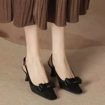 H838-6 Босоножки на высоком каблуке Half Baotou, женские стельки из овчины с бусинами, пустые сандалии, женская универсальная обувь для детей 34