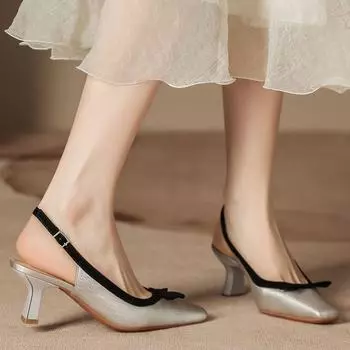 H838-7 Silver Xiaoxiangfeng Summer Sandals Small Square Head Satin Surface Half Baotou Empty Shoes Female Sweet New 34
