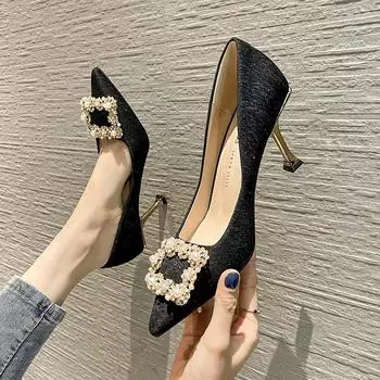 H876-78 high heels women s new pointed head shallow mouth women s shoes commuting rhinestone temperament thin heel single shoes women 34