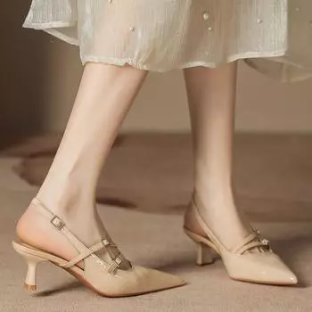 H963-7 nude high-heeled sandals women s half-bag head back empty summer shoes women s special-shaped heel sheepskin insole new 34 чёрный