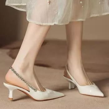H963-8 Xiaoxiangfeng summer women s shoes pointed back empty high-heeled sandals temperament splicing black one-pedal shoes new 34 чёрный