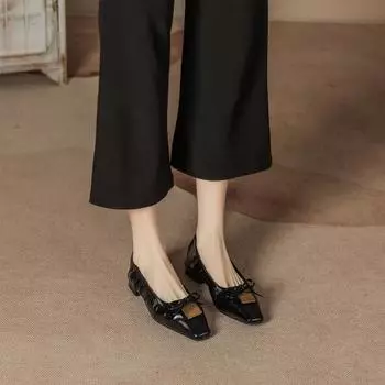 H967-2 bow single shoes, shallow temperament casual shoes, soft leather, long-term wear is not tired, versatile commuter women s shoes 35