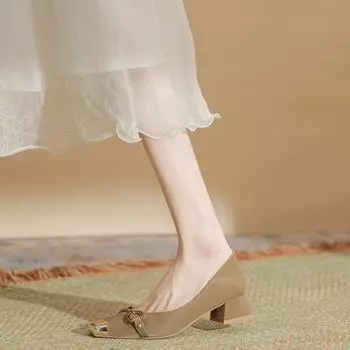 H976-8 Iron head shoes Internet celebrities with the same high heels women s thick heels shallow mouth women s single shoes small fragrant style meta 35 чёрный