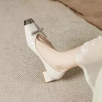 H986-2 early spring new 2024 first launch square head high heels thick heel iron head women s shoes light luxury fashion single shoes women 34 чёрный