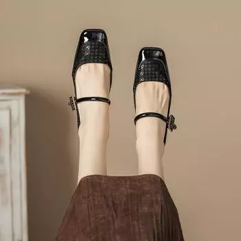 H988-30 black silk high heels women s thick heels autumn new word with Mary Jane women s shoes outside 34