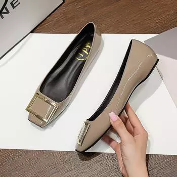 H-25-1 Square buckle flats patent leather square head shallow mouth bridal temperament commuting new single shoes women 34