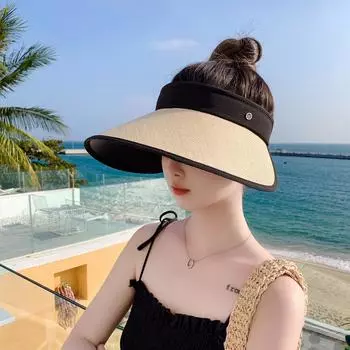 H-41 Новая пустая верхняя шляпа от солнца Детская летняя универсальная модная соломенная шляпа от солнца Большая карнизная УФ-защитная шляпа от солнца Adjustable тёмно-синий