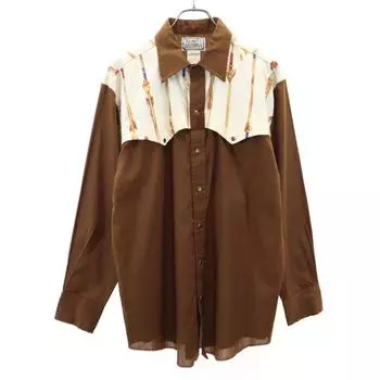 H BAR C 70-е годы Сделано в США Винтажная рубашка в западном стиле с длинным рукавом M Коричневая Мужская Б/У