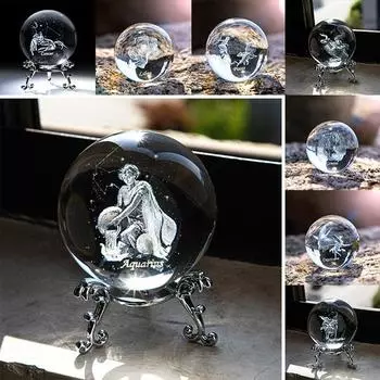 H & D 3D Созвездие Хрустальный Шар Сфера Дисплей Стекло Пресс-папье Волшебный Шар Исцеляющий Хрустальный Шар С Подставкой Для Креативного Подарка На День Рождения Aquarius