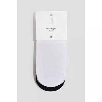 H M 2 pack knee high socks white black