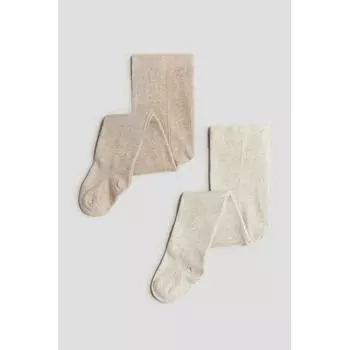 H M 2 pack tights beige melange
