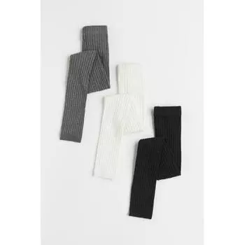 H M 3 pack ribbed leggings black grey melange white