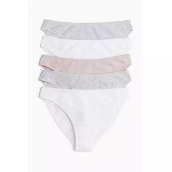 H M 5 piece cotton panty set light pink white grey melange