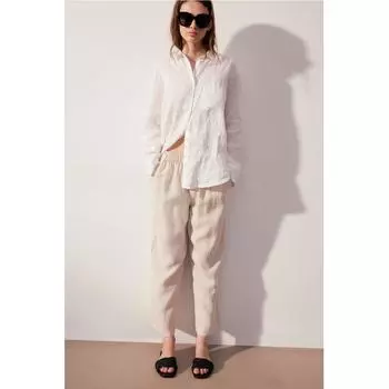 H M 9 part linen pants light beige