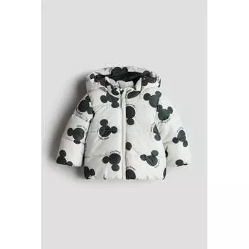 H M Applique Padded Jacket Light Grey Mickey Mouse
