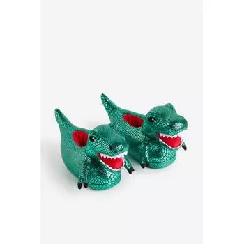 H M Applique Soft Slipper Green Dinosaur