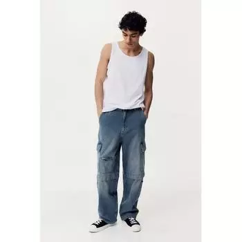 H M Baggy Cargo Jeans Denim Blue