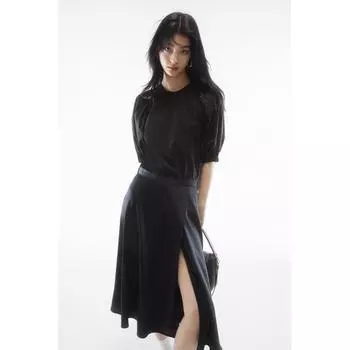 H M Balloon Sleeve Poplin Blouse Black