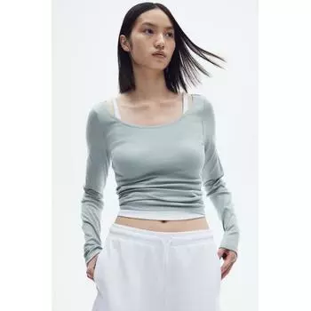 H M Boat Neck Cotton Top Light Turquoise