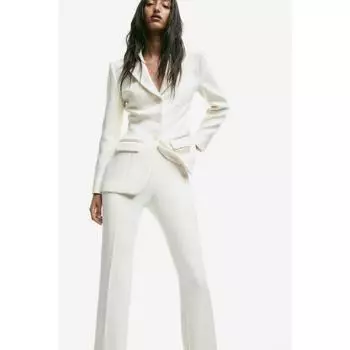 H&M брюки-клеш из твила кремового цвета 1202261001