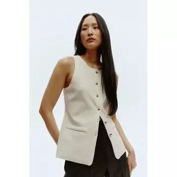 H M Button Front Sleeveless Top White