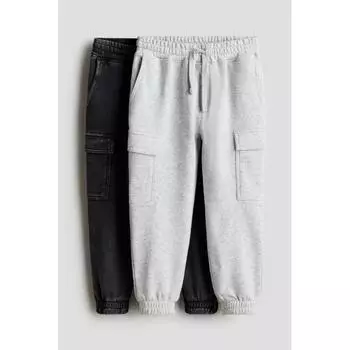 H M Cargo Jogger Pants Set of 2 Black Light Grey