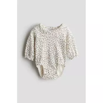 H M Collar Crinkle Bodysuit White Berry