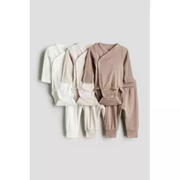 H M Cotton Baby Clothes Set of 6 Light Taup Light Beige