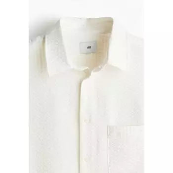 H M cotton blend seersucker shirt cream