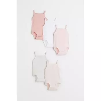 H M Cotton Bodysuit 5 Pack Light Pink Light Grey Melange