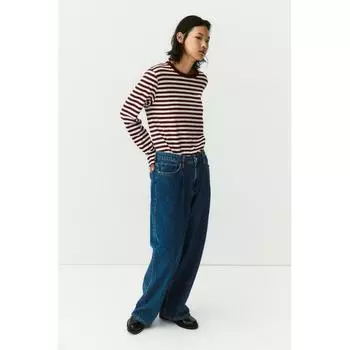 H M cotton jersey top burgundy stripe