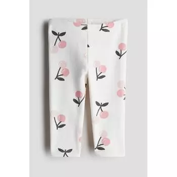 H M Cotton Leggings White Cherry