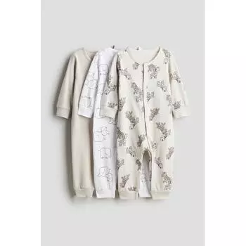 H M Cotton Pajama 3 Piece Set Light Beige Zebra